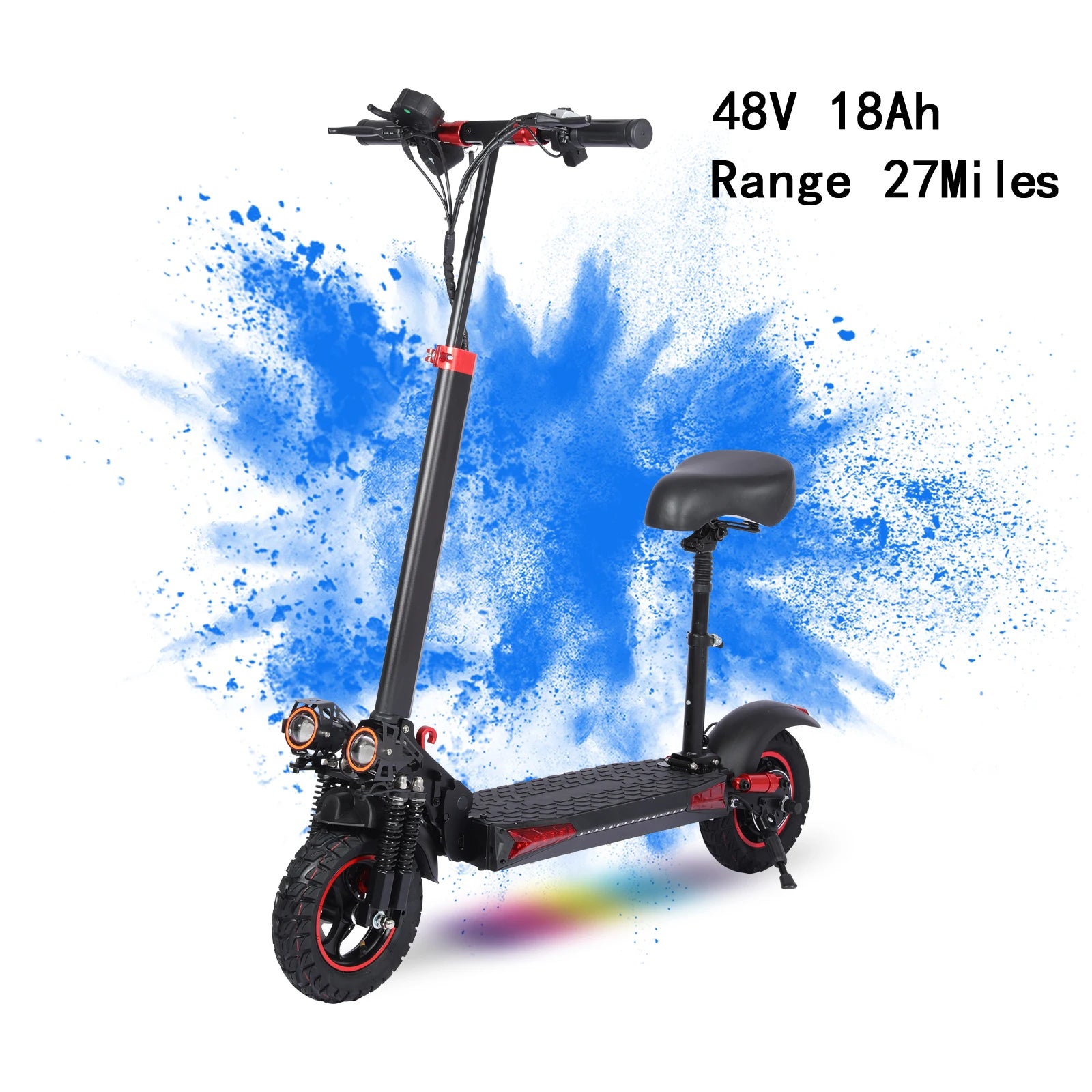 1200W Off-road Electric Scooter with Seat, 48V 21Ah Battery, Max speed 30Mph, Range 35Miles, Foldable Commuter E-scooter