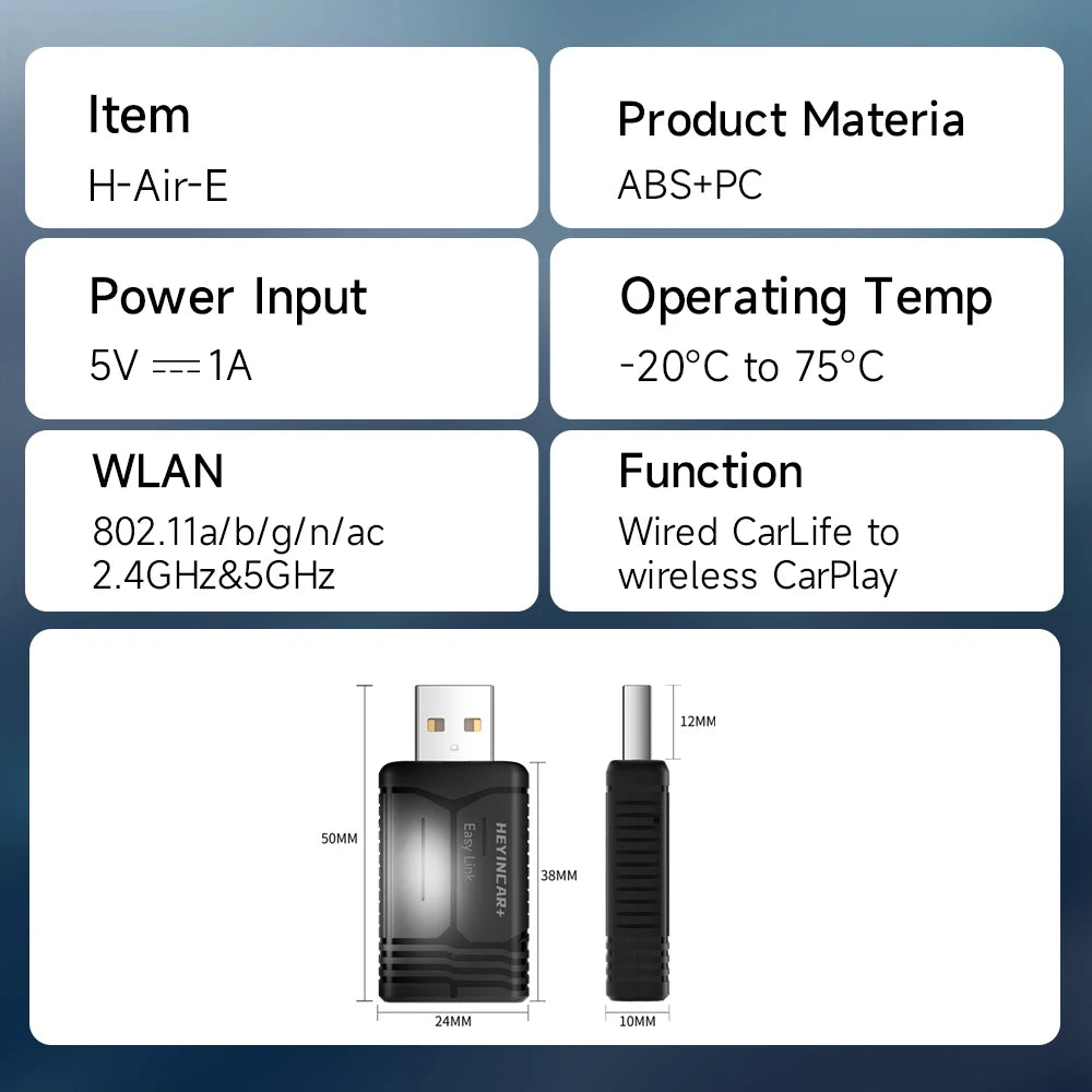 HEYINCAR Baidu Carlife to Carplay Wireless Adapter Auto Connect, Supports Online Music, Map Navigation