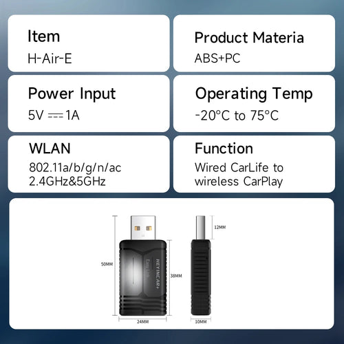 HEYINCAR Baidu Carlife to Carplay Wireless Adapter Auto Connect, Supports Online Music, Map Navigation