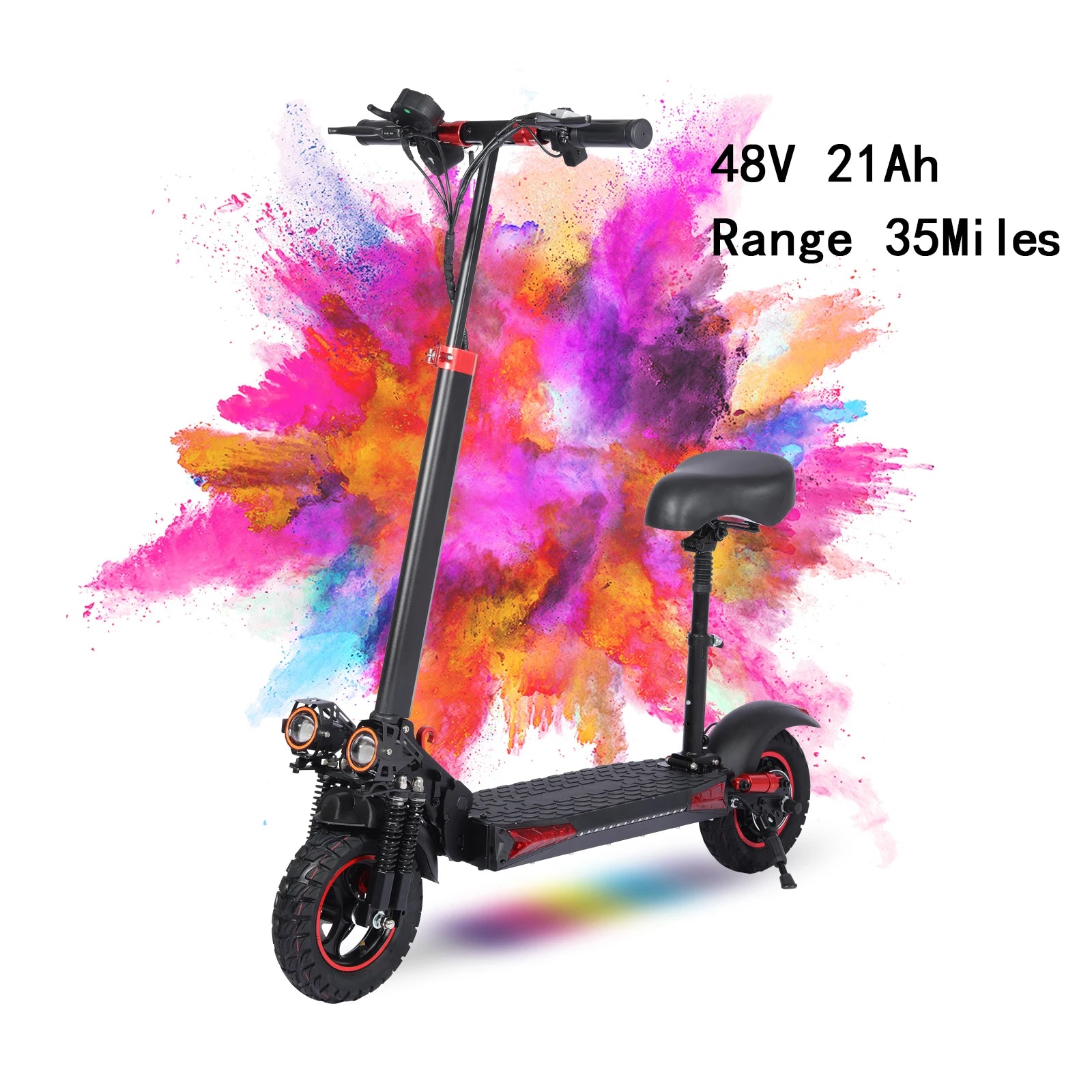 1200W Off-road Electric Scooter with Seat, 48V 21Ah Battery, Max speed 30Mph, Range 35Miles, Foldable Commuter E-scooter