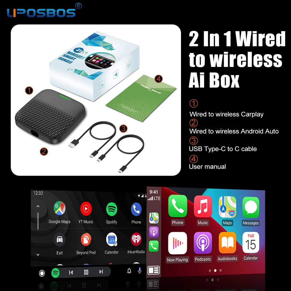 CarPlay Wireless Android Auto 2 In 1 Car Ai Box For Peugeot Audi Buick Cadillac Chery Chevrolet Ford GMC Haval Honda Jeep Kia